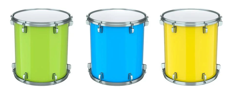 Set of drums on white background. 3d render concept of musical instrument Stock Illustration