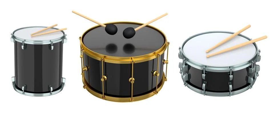 Set of drums on white background. 3d render concept of musical instrument, .. Stock Illustration