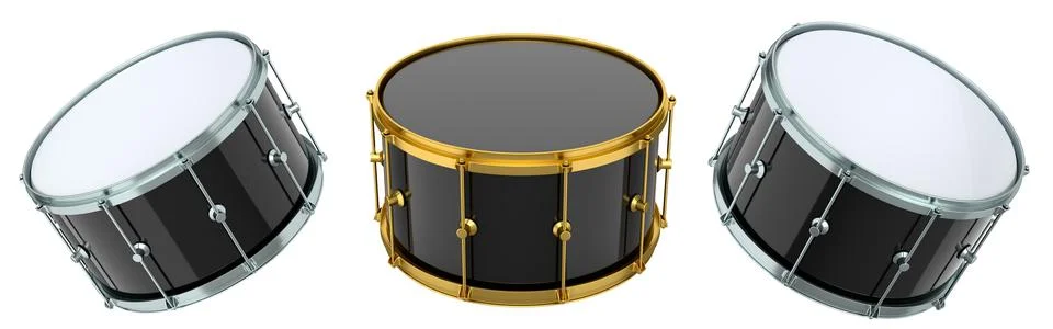 Set of drums on white background. 3d render concept of musical instrument, .. Stock Illustration