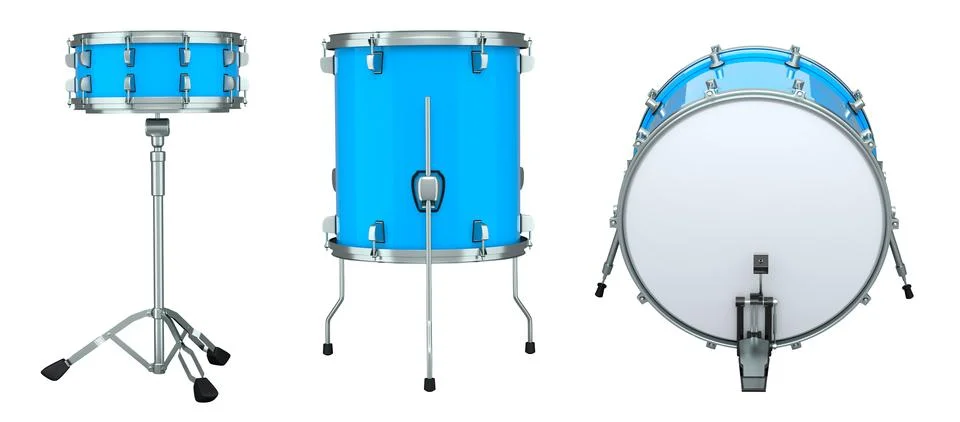 Set of drums on white background. 3d render concept of musical instrument, .. Stock Illustration