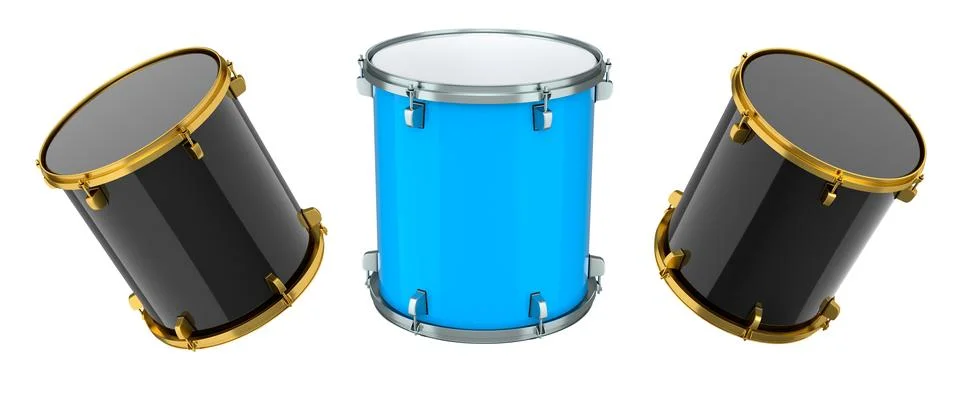 Set of drums on white background. 3d render concept of musical instrument, drum Stock Illustration