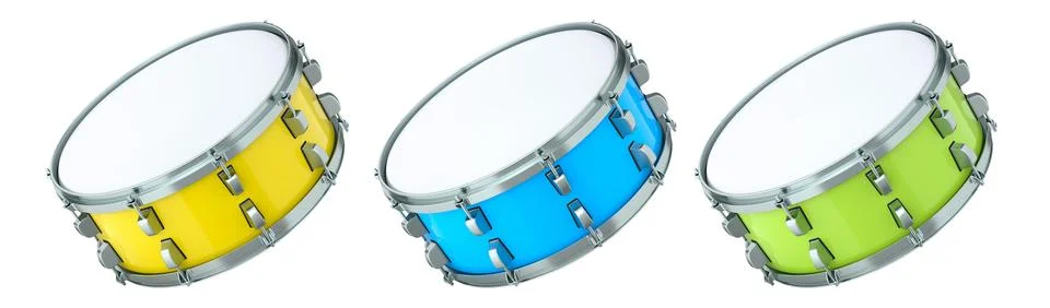 Set of drums on white background. 3d render concept of musical instrument Stock Photos