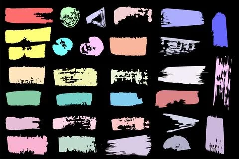 Set of dry brush strokes in grunge style in various shapes Stock Illustration