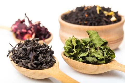 Set of dry teas Stock Photos