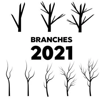 Set of dry tree branch silhouette. Leaves, swirls and floral elements Stock Illustration