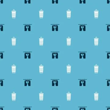 Set Drying clothes and Trash can on seamless pattern. Vector Stock Illustration