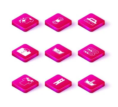 Set Drying clothes, Clothes pin, T-shirt, Temperature wash, Towel stack, Br.. Illustrazione stock