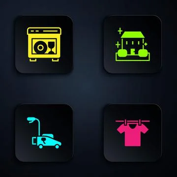 Set Drying clothes, Dishwasher machine, Lawn mower and Home cleaning service Stock Illustration