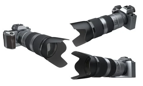Set of DSLR cameras in different colors black, gold, and silver isolated on.. Stock Illustration