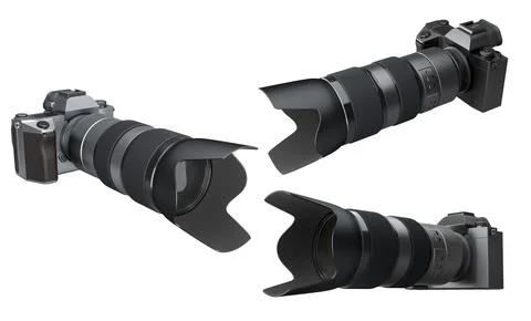 Set of DSLR cameras in different colors black, gold, and silver isolated on.. Stock Illustration