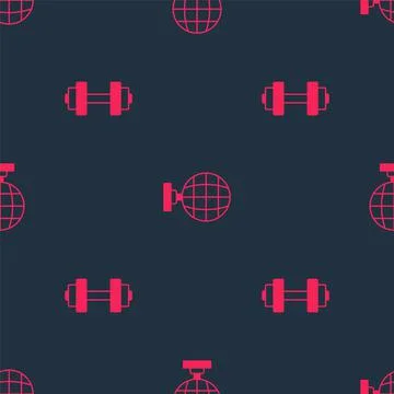 Set Dumbbell and Disco ball on seamless pattern. Vector Stock Illustration