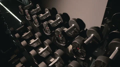 Set of dumbbells of different sizen 스톡 동영상 93374860