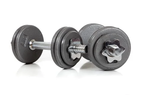 Set of dumbells on  white Stock Photos