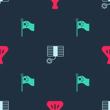 Set Dumpling, Firework and China flag on flagpole on seamless pattern. Vector Illustrazione stock