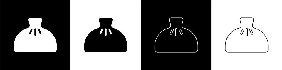Set Dumpling icon isolated on black and white background. Traditional chinese Stock Illustration
