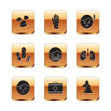 Set Dust, Face with psoriasis or eczema, First aid kit, in protective mask Stock Illustration