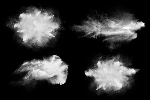 Set of dust powder clouds on black background Stock Illustration