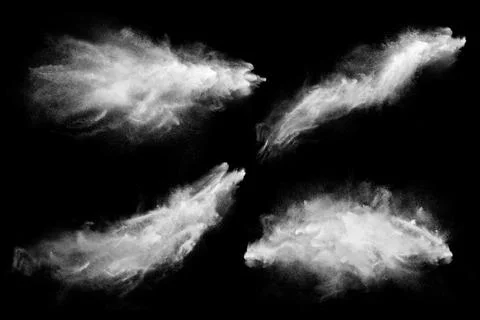 Set of dust powder clouds on black background Stock Illustration