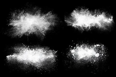 Set of dust powder clouds on black background Stock Photos