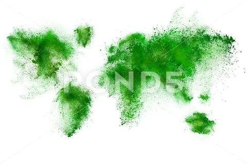Set of dust powder clouds shaped like earth map Stock Illustration