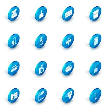 Set Dustpan Towel stack Bucket Vacuum cleaner Brush for cleaning Cleaning spr Stock Illustration