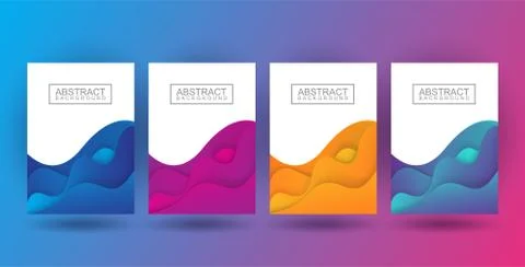 Set dynamic colorful poster, fluid liquid shape brochure, pastel color in wav Stock Illustration