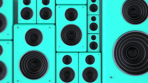 Set of dynamics. 3d animation of a loudspeakers. Stock Footage 113353585