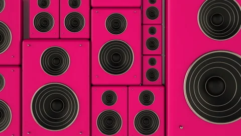 Set of dynamics. 3d animation of a loudspeakers. Stock Footage 113353618