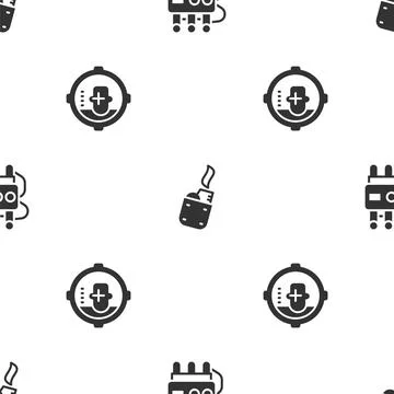 Set Dynamite and timer clock, Lighter and Headshot on seamless pattern. Vecto Stock Illustration