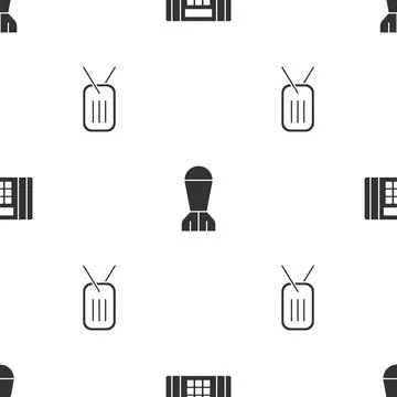 Set Dynamite bomb, Aviation and Military dog tag on seamless pattern. Vector Stock Illustration