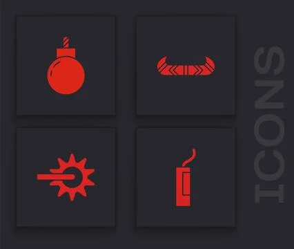 Set Dynamite bomb, Bomb ready to explode, Kayak or canoe and paddle and Spu.. Stockillustratie
