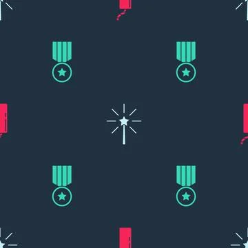 Set Dynamite bomb, Firework and Medal with star on seamless pattern. Vector 스톡 일러스트