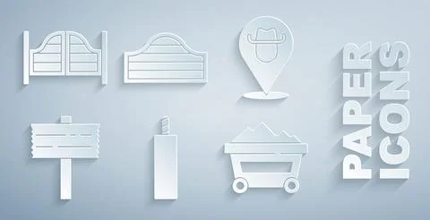 Set Dynamite bomb, Location cowboy, Road traffic signpost, Coal mine trolley Ilustração Stock