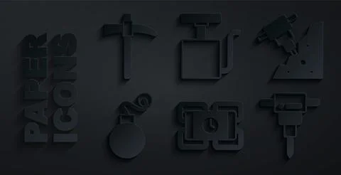 Set Dynamite, Construction jackhammer, Bomb, Handle detonator and Pickaxe i.. イラスト素材