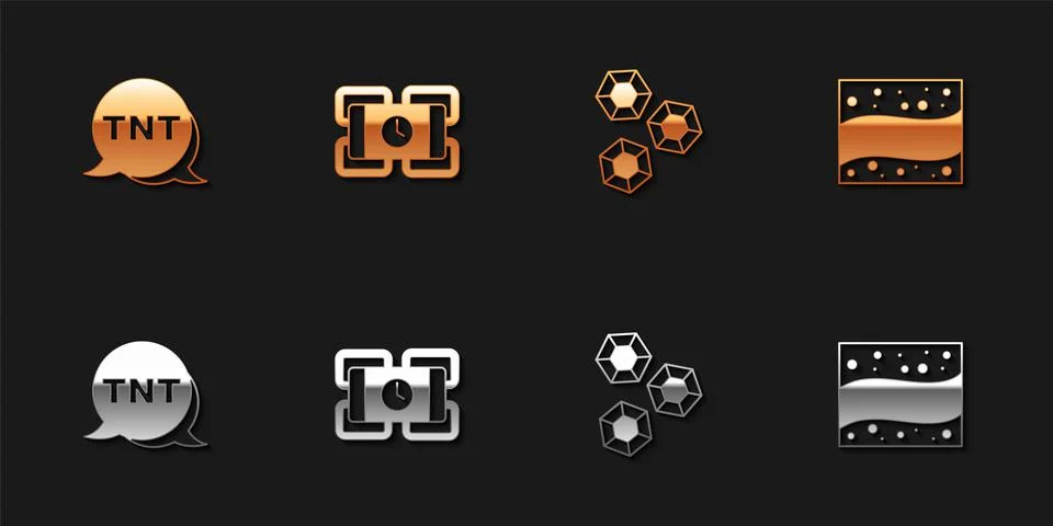 Set Dynamite, Gem stone and Gold mine icon. Vector Stock Illustration
