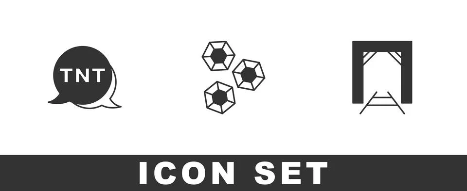 Set Dynamite, Gem stone and Mine entrance icon. Vector Illustrazione stock
