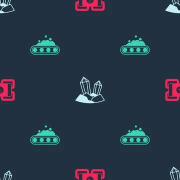 Set Dynamite, Gem stone and Conveyor belt carrying coal on seamless pattern.. Stock Illustration