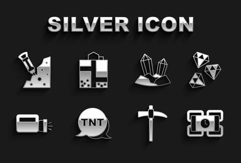 Set Dynamite, Gem stone, Pickaxe, Flashlight, Construction jackhammer and Mine Illustrazione stock