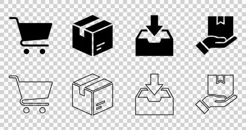 Set of e-commerce and logistics icons featuring shopping carts and boxes Illustration