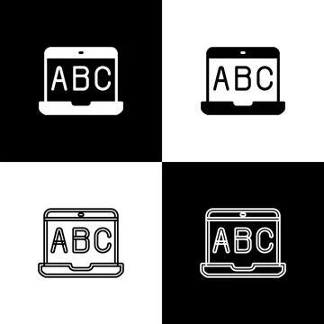 Set E-learning of different foreign languages icon isolated on black and wh.. 스톡 일러스트