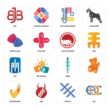 Set of eac, triple x, superpower, mbbs, ain, save the rhino, drama club, 30th Free Stock Illustration