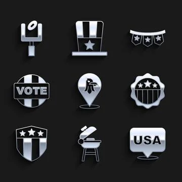 Set Eagle, Barbecue grill, USA Independence day, Shield with stars, Vote Ilustración de archivo