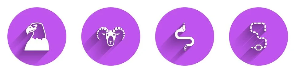 Set Eagle head, Head of goat or ram, Snake and Worm icon with long shadow イラスト素材
