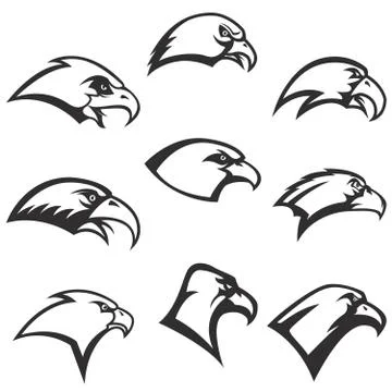 Set of eagle heads icons isolated on white background. Design el Stock Illustration