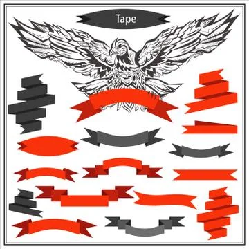 Set eagle ribbons in black and red color Stock Illustration