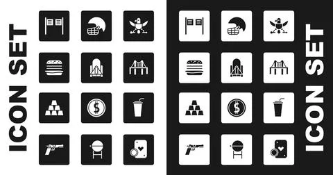 Set Eagle, Rocket launch from the spaceport, Burger, Saloon door, Golden gate Stock Illustration