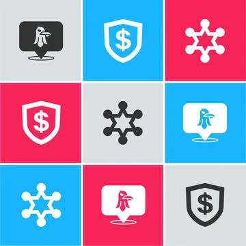 Set Eagle, Shield with dollar and Hexagram sheriff icon. Vector 스톡 일러스트