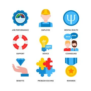 Set of EAP icon collection, Employee Assistance Program concept, job perfor.. Stock Illustration