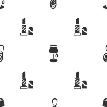 Set Ear with earring, Floor lamp and Lipstick on seamless pattern. Vector Stockillustratie