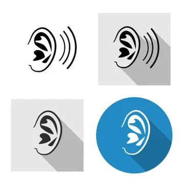Set of ear icon side view in linear style Stock Illustration